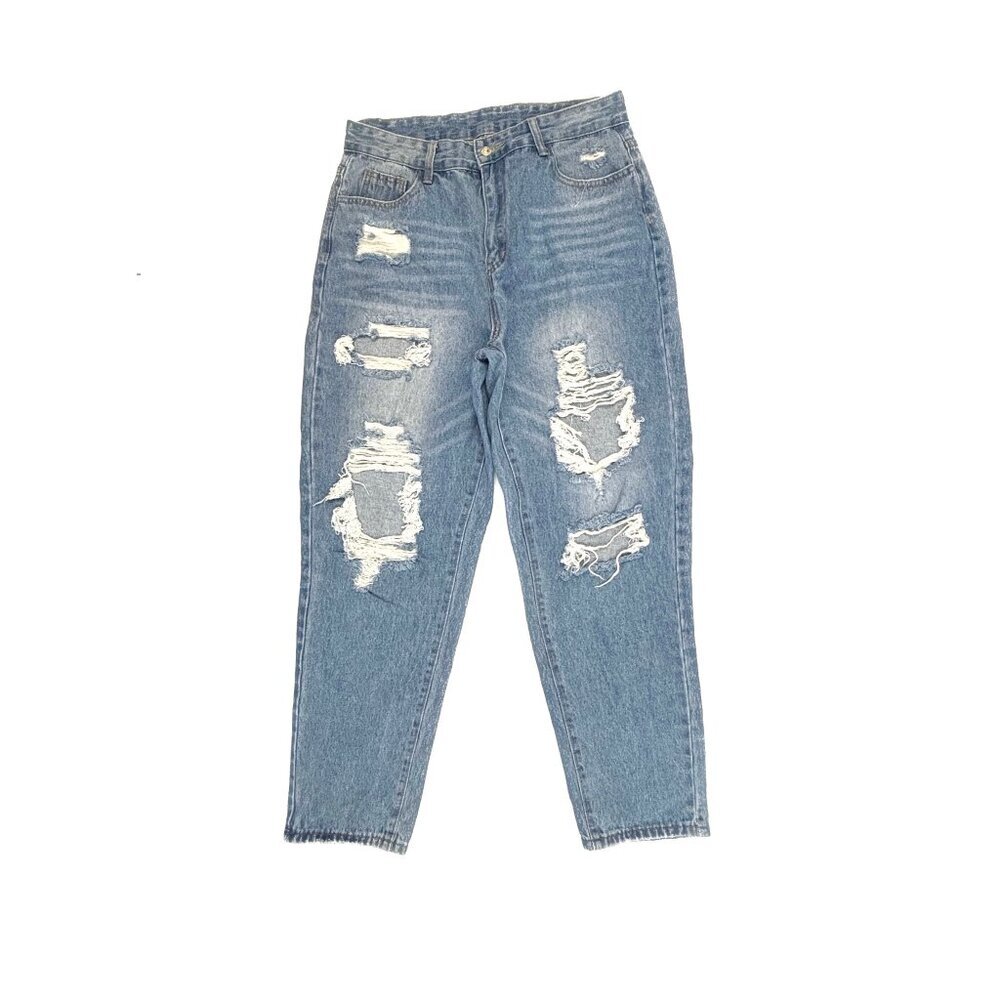 Shein Distressed Straight Women's size 8 10 L Medium Blue Denim jeans‎
